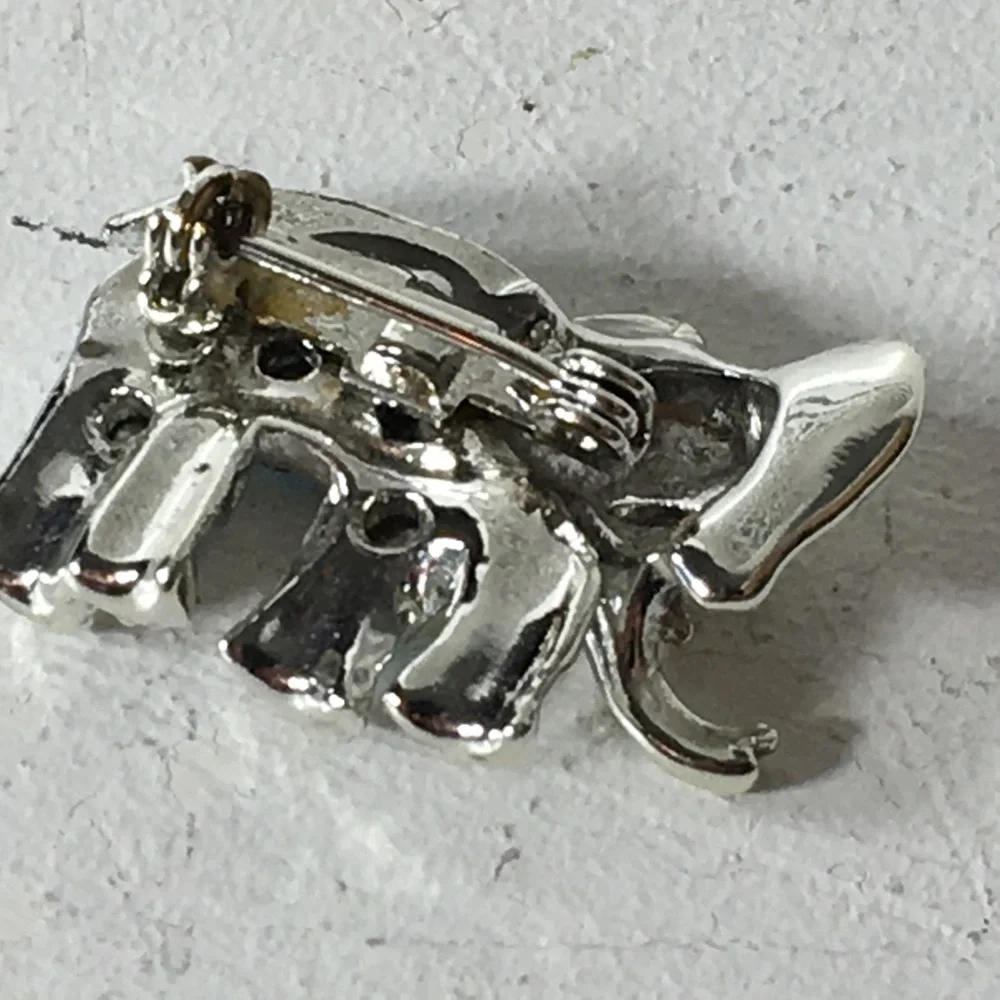 Vintage Silver Tone Rhinestone Elephant Brooch